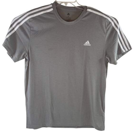Adidas Mens XL Gray Climalite T-Shirt With White Stripes & Logo Lightweight 20d - Picture 1 of 6